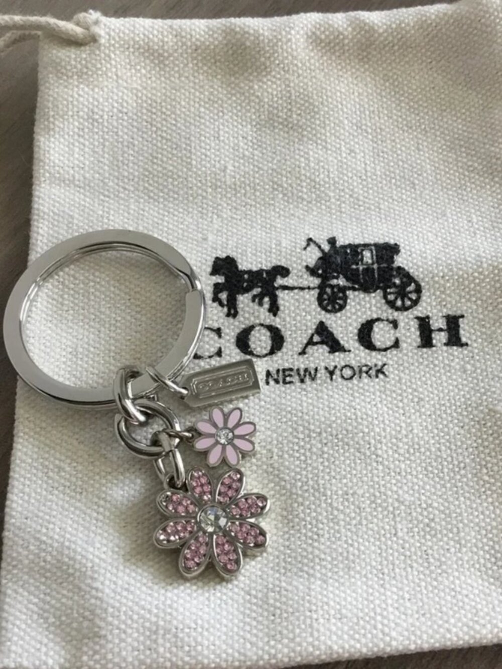 Coach Pink Floral Bag Charm Keyring NWOT in Coach Dustbag